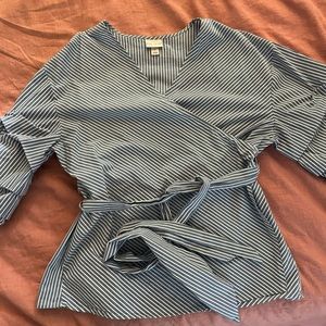 Wrap around blue striped blouse